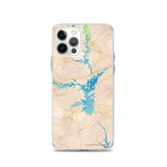 Custom iPhone 12 Pro Lake Hartwell Georgia Map Phone Case in Watercolor