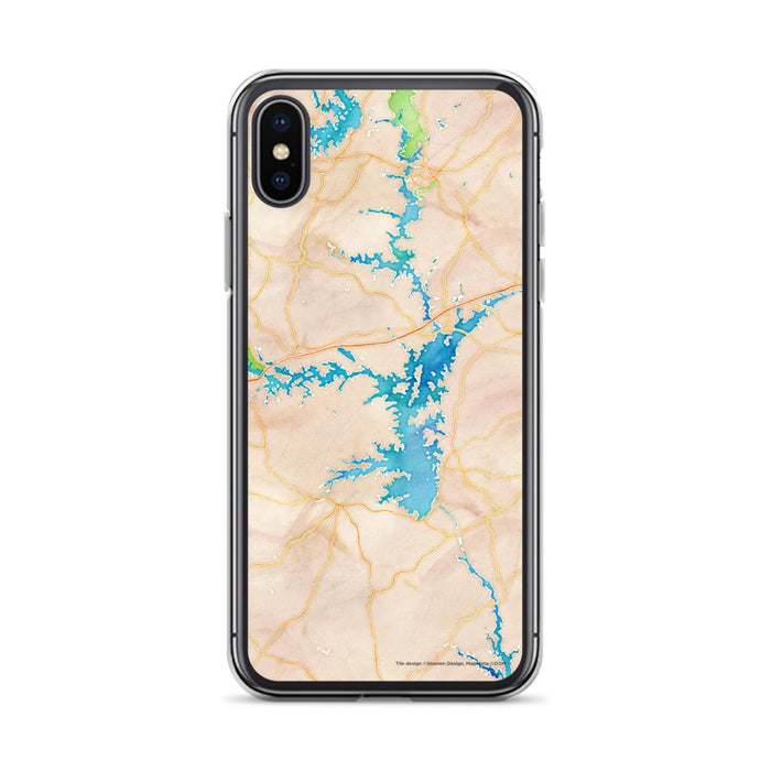 Custom iPhone X/XS Lake Hartwell Georgia Map Phone Case in Watercolor