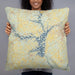 Person holding 22x22 Custom Lake Hartwell Georgia Map Throw Pillow in Woodblock