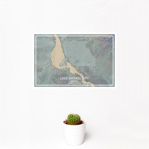 12x18 Lake Havasu City Arizona Map Print Landscape Orientation in Afternoon Style With Small Cactus Plant in White Planter