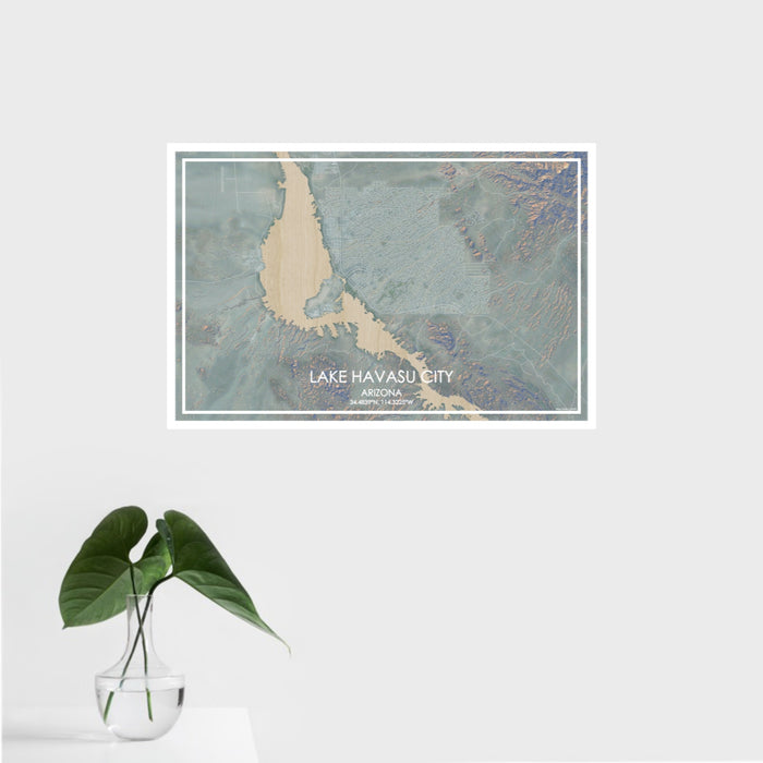 16x24 Lake Havasu City Arizona Map Print Landscape Orientation in Afternoon Style With Tropical Plant Leaves in Water