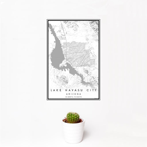12x18 Lake Havasu City Arizona Map Print Portrait Orientation in Classic Style With Small Cactus Plant in White Planter