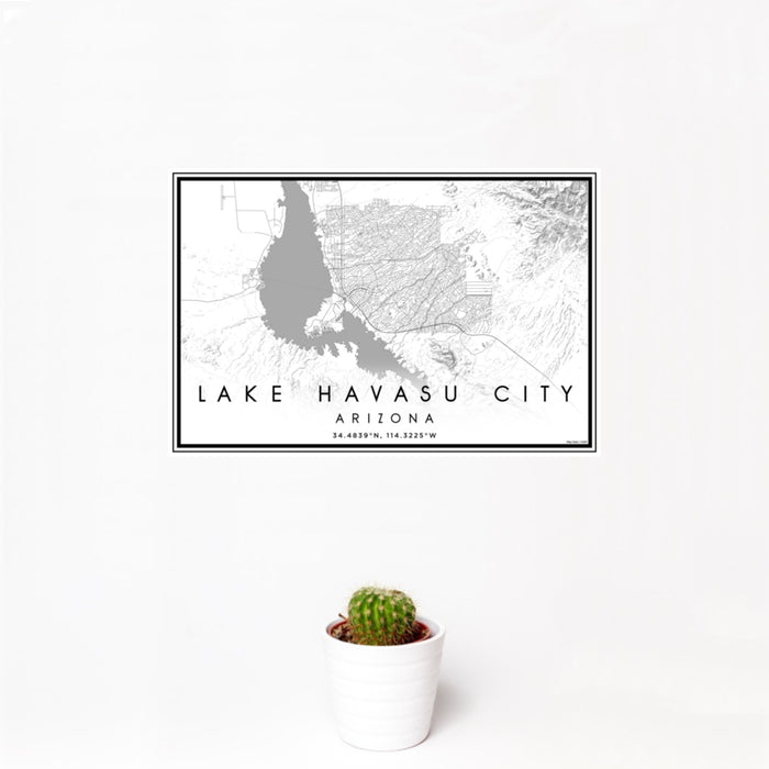 12x18 Lake Havasu City Arizona Map Print Landscape Orientation in Classic Style With Small Cactus Plant in White Planter