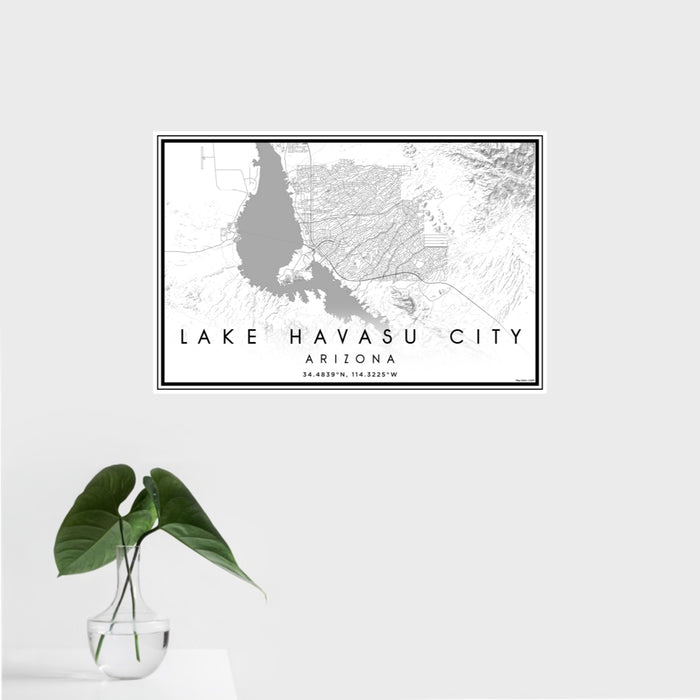 16x24 Lake Havasu City Arizona Map Print Landscape Orientation in Classic Style With Tropical Plant Leaves in Water