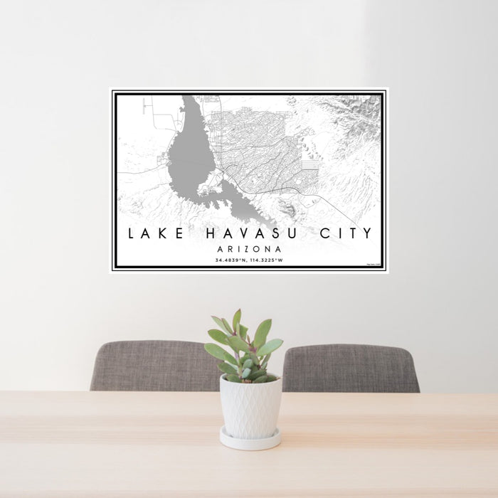 24x36 Lake Havasu City Arizona Map Print Landscape Orientation in Classic Style Behind 2 Chairs Table and Potted Plant