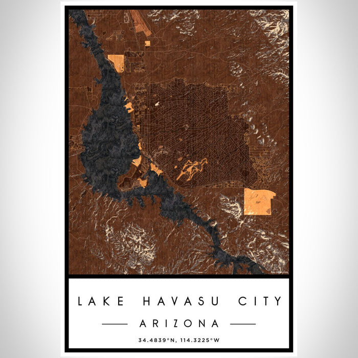 Lake Havasu City Arizona Map Print Portrait Orientation in Ember Style With Shaded Background