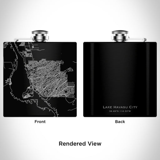 Rendered View of Lake Havasu City Arizona Map Engraving on 6oz Stainless Steel Flask in Black