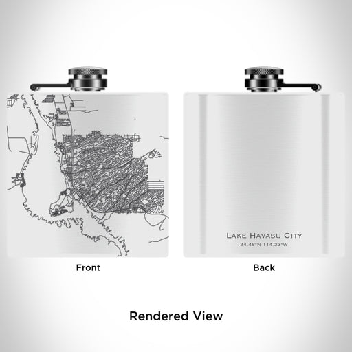 Rendered View of Lake Havasu City Arizona Map Engraving on 6oz Stainless Steel Flask in White