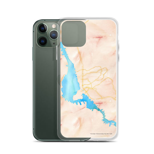 Custom Lake Havasu City Arizona Map Phone Case in Watercolor on Table with Laptop and Plant