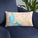 Custom Lake Havasu City Arizona Map Throw Pillow in Watercolor on Blue Colored Chair