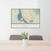 24x36 Lake Havasu City Arizona Map Print Landscape Orientation in Woodblock Style Behind 2 Chairs Table and Potted Plant