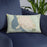 Custom Lake Havasu City Arizona Map Throw Pillow in Woodblock on Blue Colored Chair