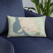 Custom Lake Havasu City Arizona Map Throw Pillow in Woodblock on Blue Colored Chair