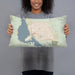 Person holding 20x12 Custom Lake Havasu City Arizona Map Throw Pillow in Woodblock