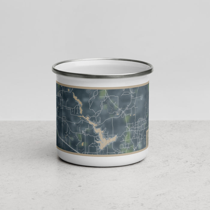 Front View Custom Lake Hawkins Texas Map Enamel Mug in Afternoon