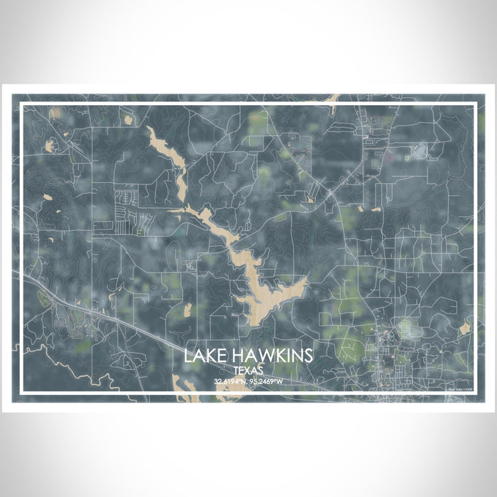 Lake Hawkins Texas Map Print Landscape Orientation in Afternoon Style With Shaded Background