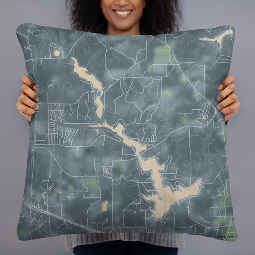 Person holding 22x22 Custom Lake Hawkins Texas Map Throw Pillow in Afternoon