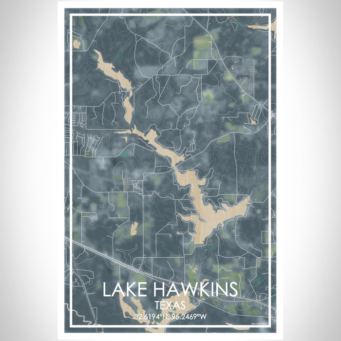 Lake Hawkins Texas Map Print Portrait Orientation in Afternoon Style With Shaded Background