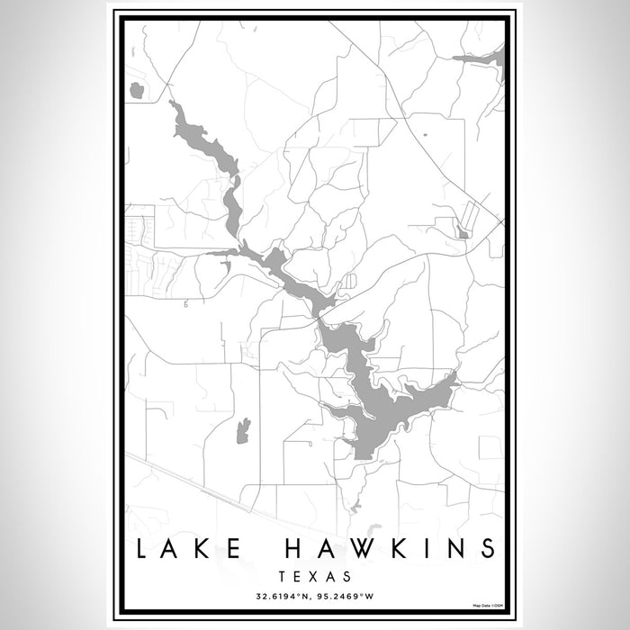 Lake Hawkins Texas Map Print Portrait Orientation in Classic Style With Shaded Background