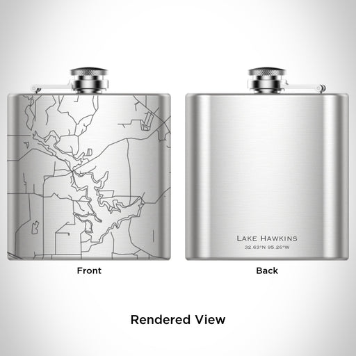 Rendered View of Lake Hawkins Texas Map Engraving on 6oz Stainless Steel Flask