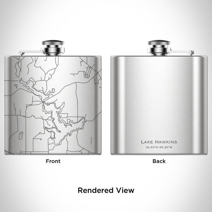 Rendered View of Lake Hawkins Texas Map Engraving on 6oz Stainless Steel Flask