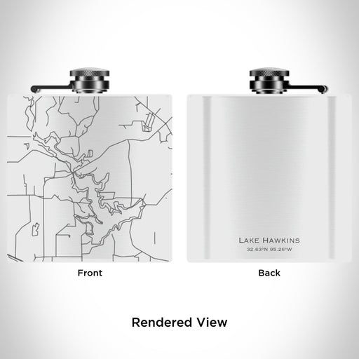 Rendered View of Lake Hawkins Texas Map Engraving on 6oz Stainless Steel Flask in White