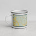 Left View Custom Lake Hawkins Texas Map Enamel Mug in Woodblock