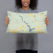 Person holding 20x12 Custom Lake Hawkins Texas Map Throw Pillow in Woodblock