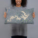 Person holding 20x12 Custom Lake James North Carolina Map Throw Pillow in Afternoon
