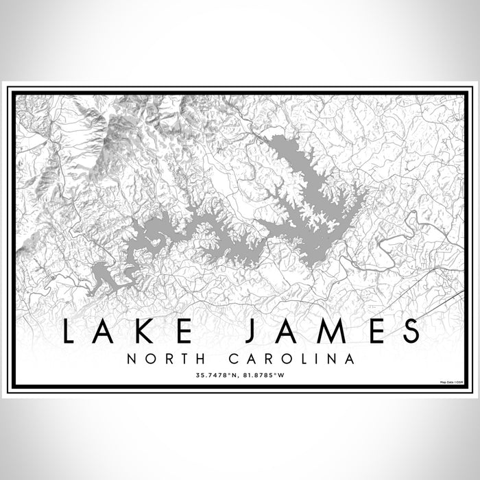 Lake James North Carolina Map Print Landscape Orientation in Classic Style With Shaded Background