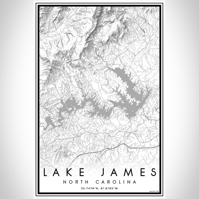 Lake James North Carolina Map Print Portrait Orientation in Classic Style With Shaded Background