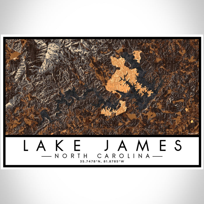 Lake James North Carolina Map Print Landscape Orientation in Ember Style With Shaded Background