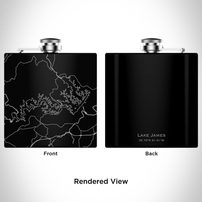 Rendered View of Lake James North Carolina Map Engraving on 6oz Stainless Steel Flask in Black