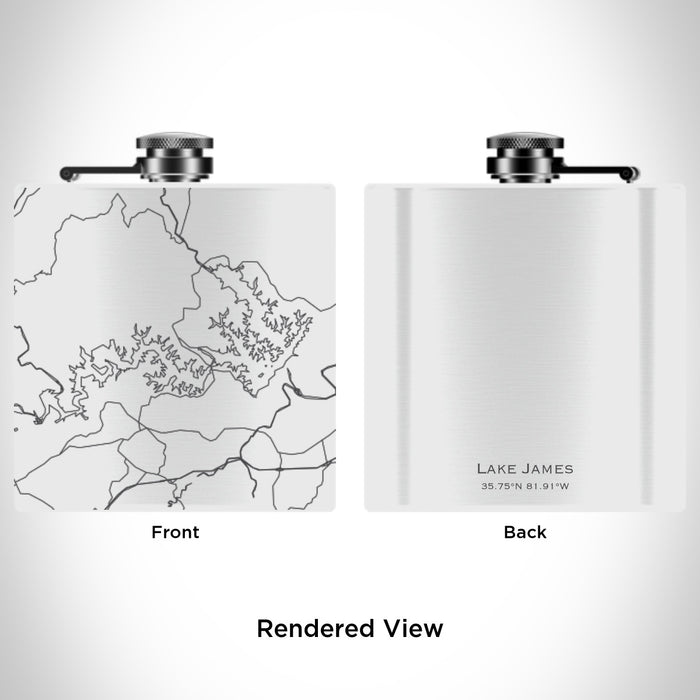 Rendered View of Lake James North Carolina Map Engraving on 6oz Stainless Steel Flask in White