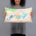 Person holding 20x12 Custom Lake James North Carolina Map Throw Pillow in Watercolor