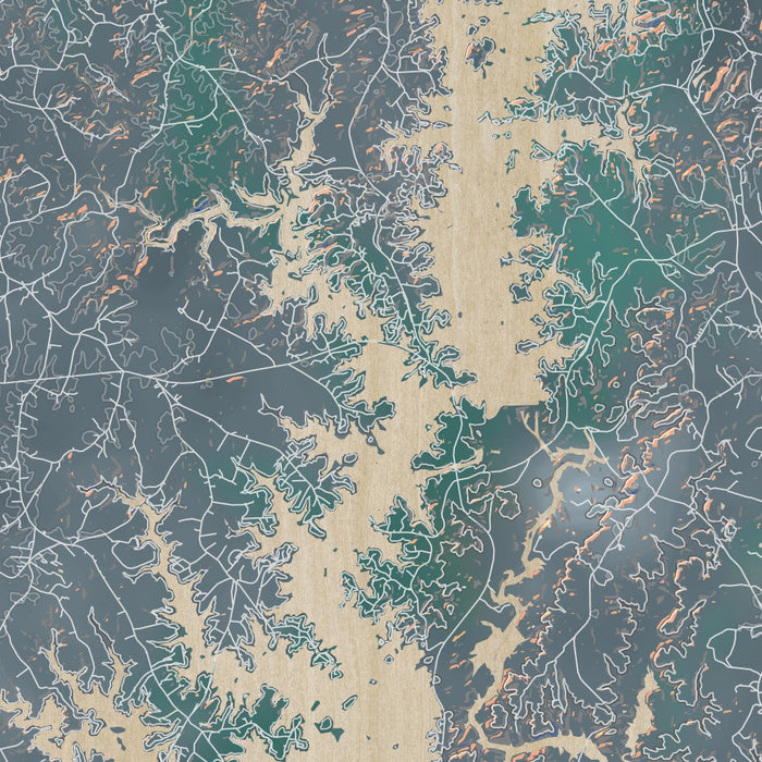 Lake Keowee South Carolina Map Print in Afternoon Style Zoomed In Close Up Showing Details