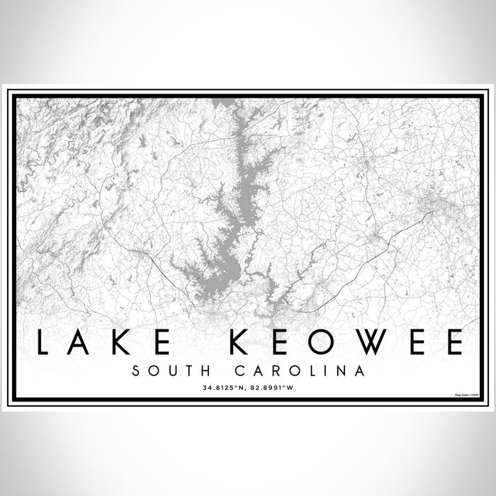 Lake Keowee South Carolina Map Print Landscape Orientation in Classic Style With Shaded Background