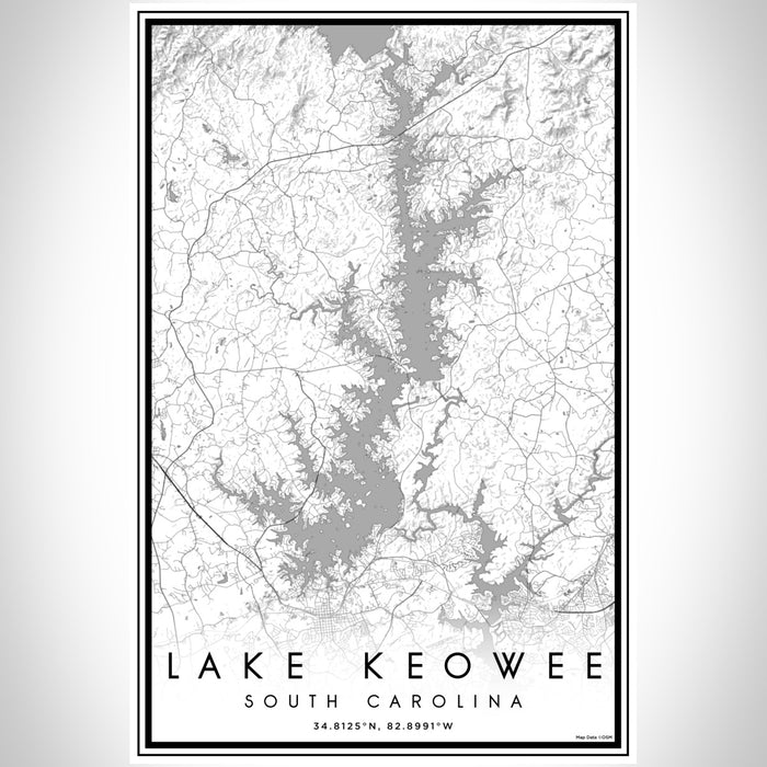 Lake Keowee South Carolina Map Print Portrait Orientation in Classic Style With Shaded Background