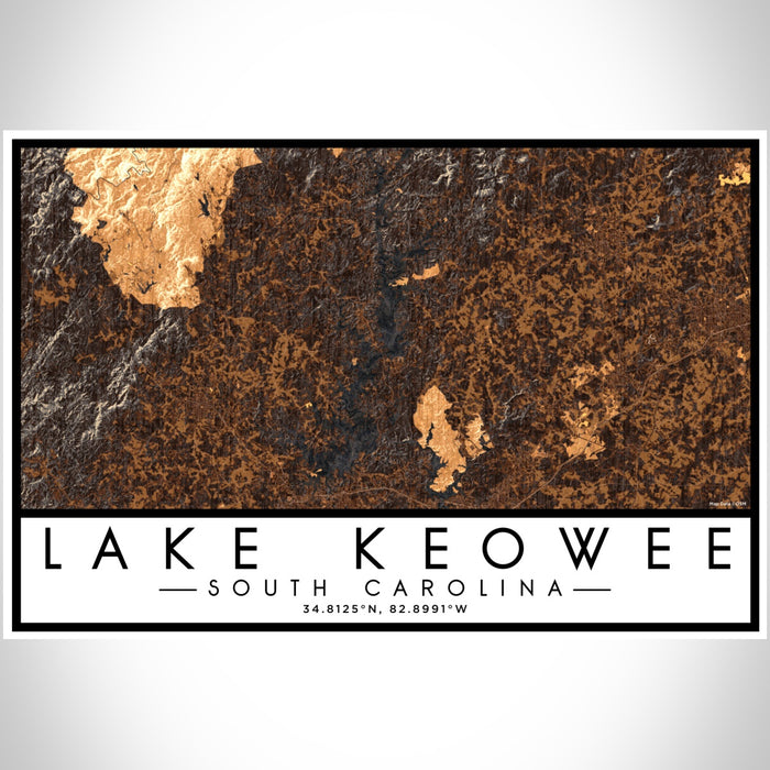 Lake Keowee South Carolina Map Print Landscape Orientation in Ember Style With Shaded Background