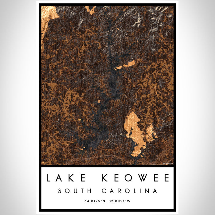 Lake Keowee South Carolina Map Print Portrait Orientation in Ember Style With Shaded Background