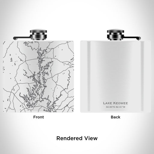 Rendered View of Lake Keowee South Carolina Map Engraving on 6oz Stainless Steel Flask in White