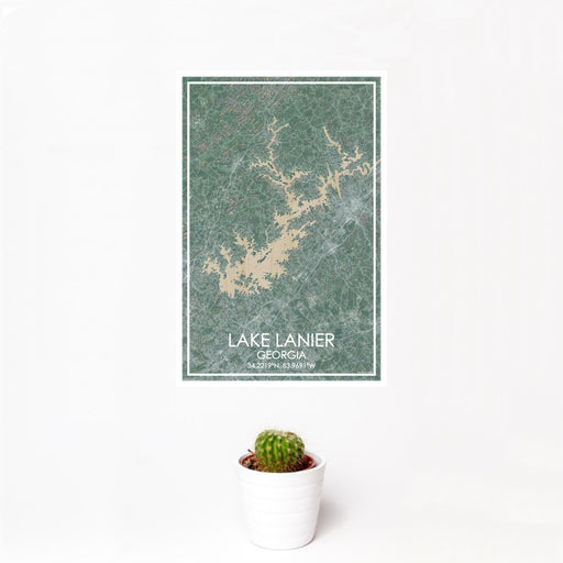 12x18 Lake Lanier Georgia Map Print Portrait Orientation in Afternoon Style With Small Cactus Plant in White Planter