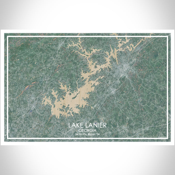 Lake Lanier Georgia Map Print Landscape Orientation in Afternoon Style With Shaded Background