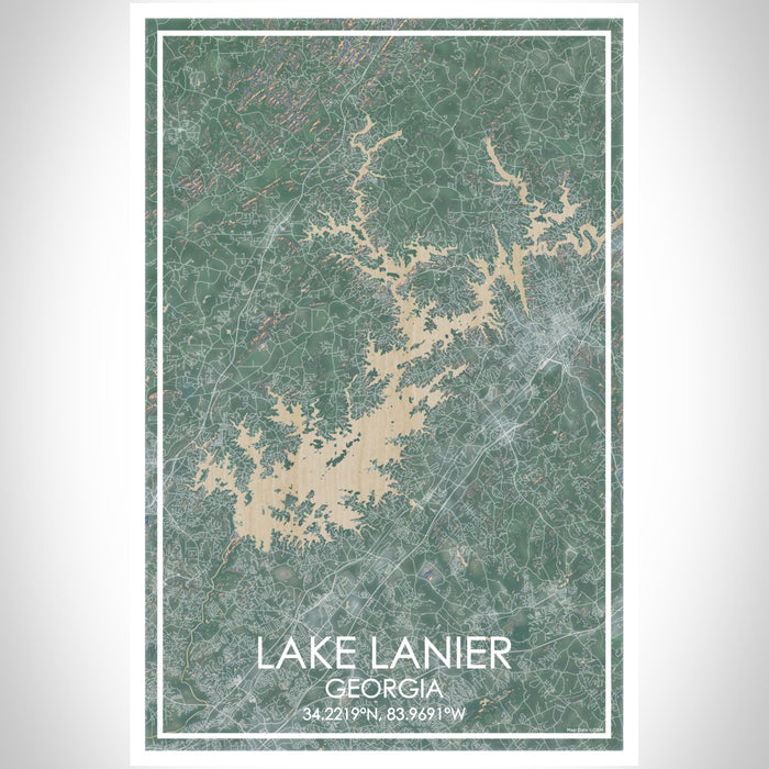 Lake Lanier Georgia Map Print Portrait Orientation in Afternoon Style With Shaded Background