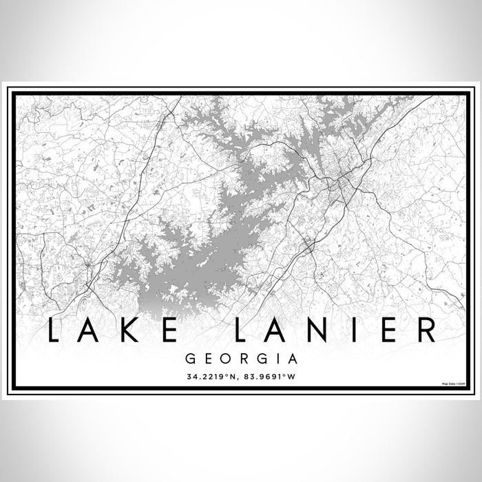 Lake Lanier Georgia Map Print Landscape Orientation in Classic Style With Shaded Background