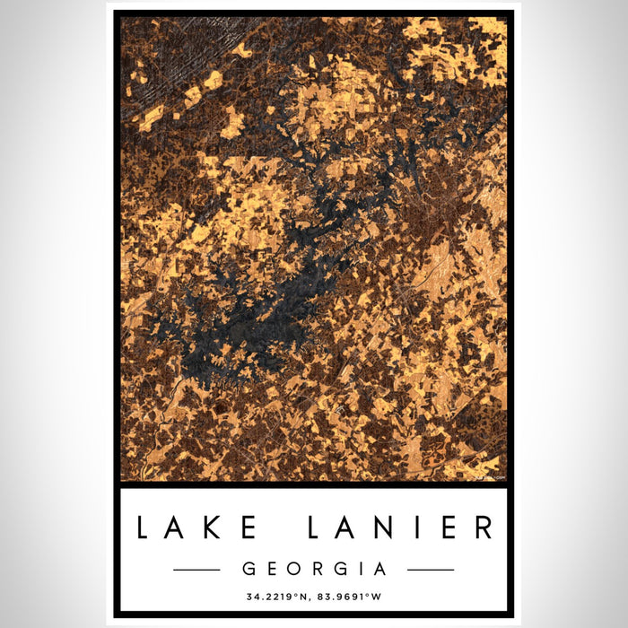 Lake Lanier Georgia Map Print Portrait Orientation in Ember Style With Shaded Background