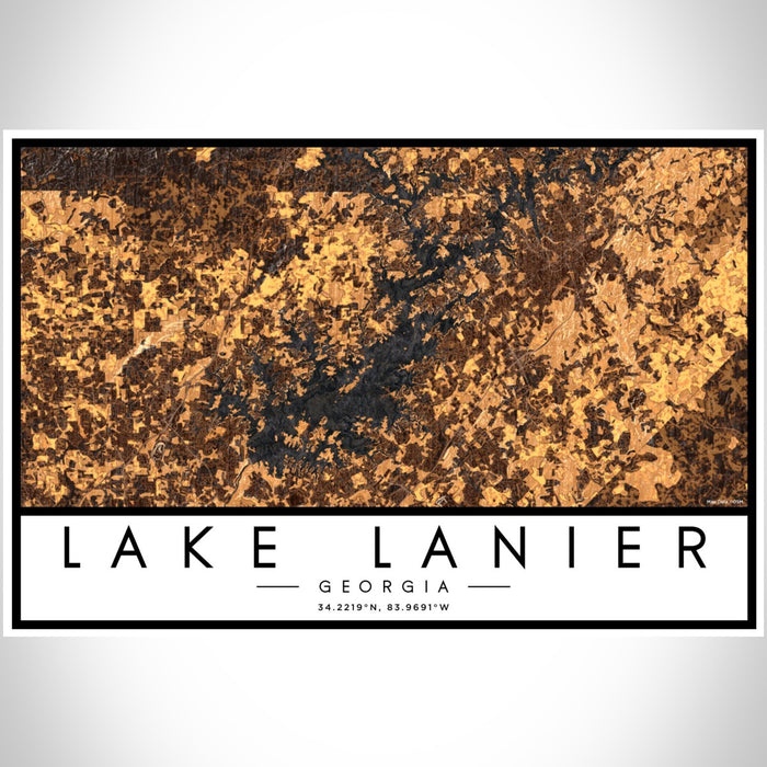Lake Lanier Georgia Map Print Landscape Orientation in Ember Style With Shaded Background