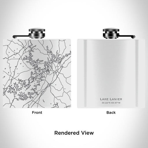 Rendered View of Lake Lanier Georgia Map Engraving on 6oz Stainless Steel Flask in White