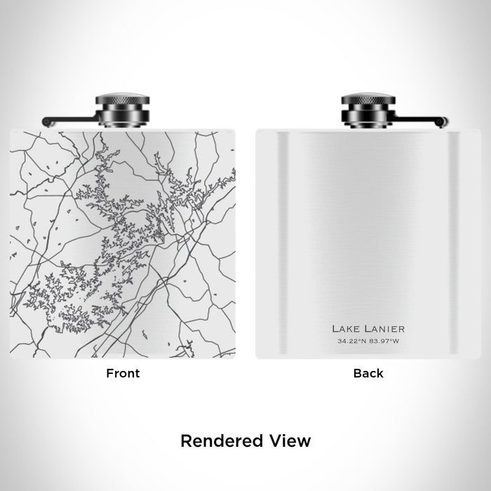Rendered View of Lake Lanier Georgia Map Engraving on 6oz Stainless Steel Flask in White