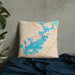 Custom Lake Lanier Georgia Map Throw Pillow in Watercolor on Bedding Against Wall
